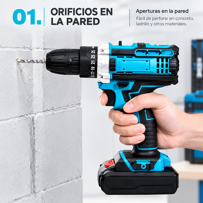 Taladro Inalámbrico 48V con 2 Baterías + Kit de Brocas y Puntas