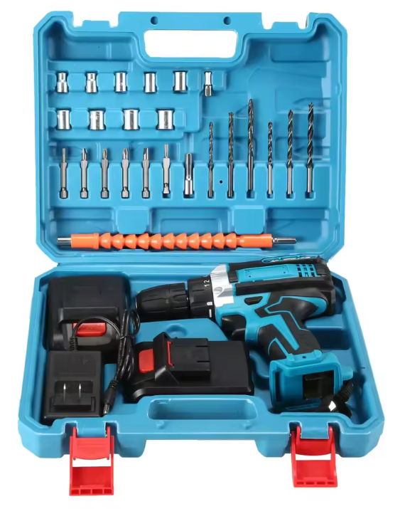 Taladro Inalámbrico 48V con 2 Baterías + Kit de Brocas y Puntas