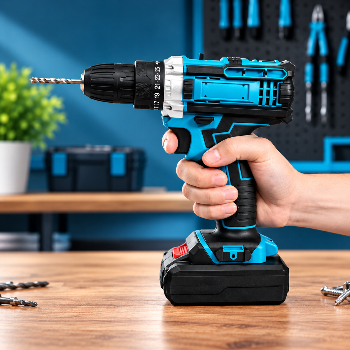 Taladro Inalámbrico 48V con 2 Baterías + Kit de Brocas y Puntas