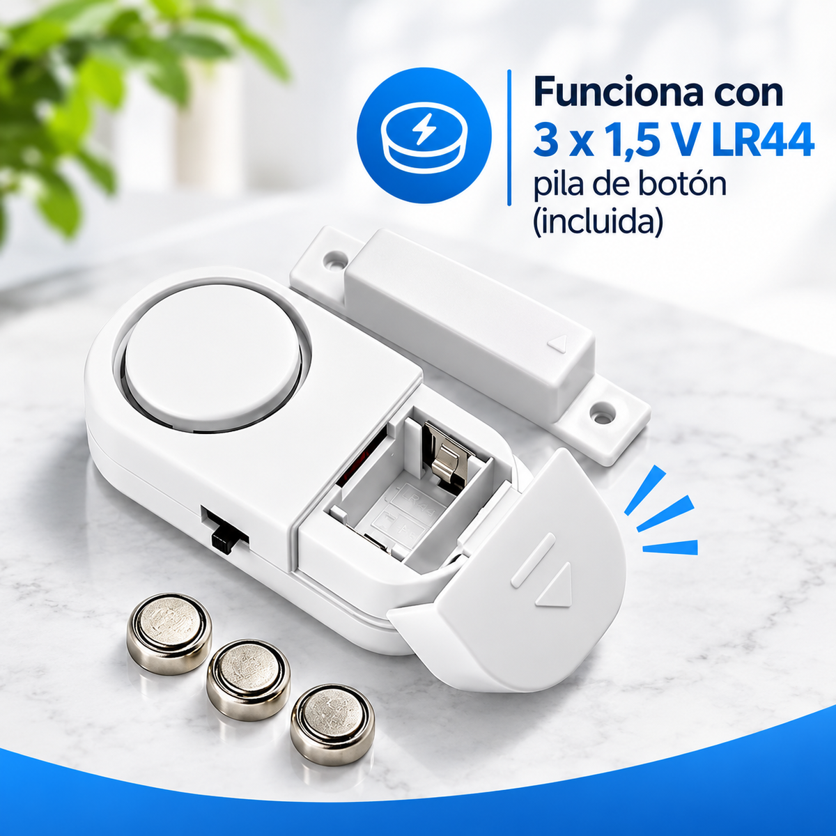 Sensor magnético con alarma antirrobo para puertas y ventanas