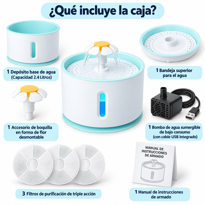 Fuente de agua eléctrica con luz LED para mascotas - 2.4 litros