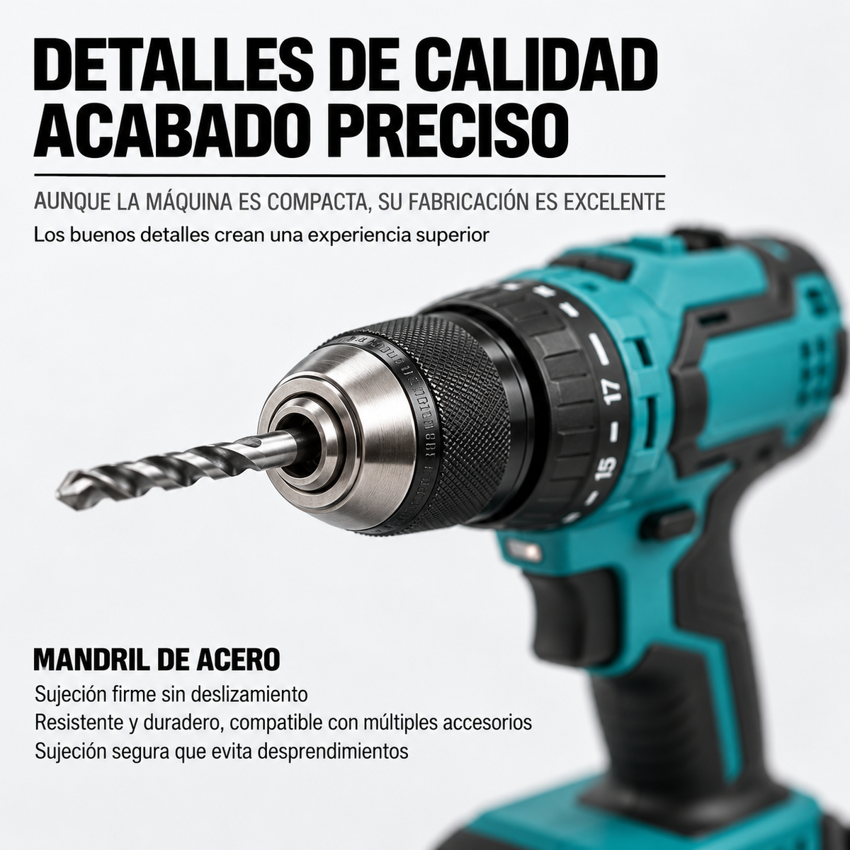 Taladro Inalámbrico 48V con 2 Baterías + Kit de Brocas y Puntas