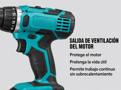 Taladro Inalámbrico 48V con 2 Baterías + Kit de Brocas y Puntas