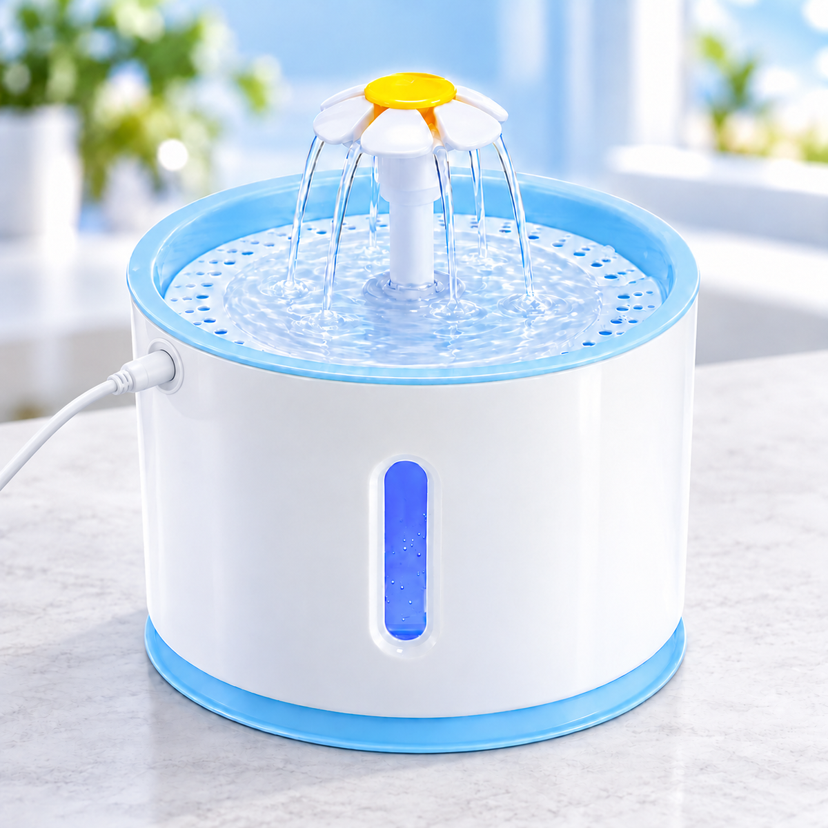Fuente de agua eléctrica con luz LED para mascotas - 2.4 litros