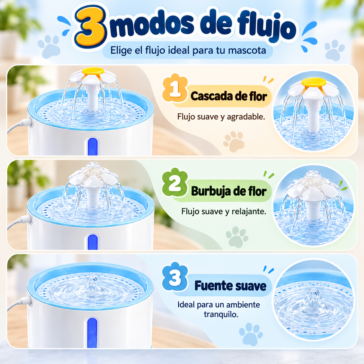 Fuente de agua eléctrica con luz LED para mascotas - 2.4 litros