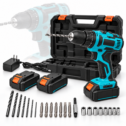 Taladro Inalámbrico 48V con 2 Baterías + Kit de Brocas y Puntas