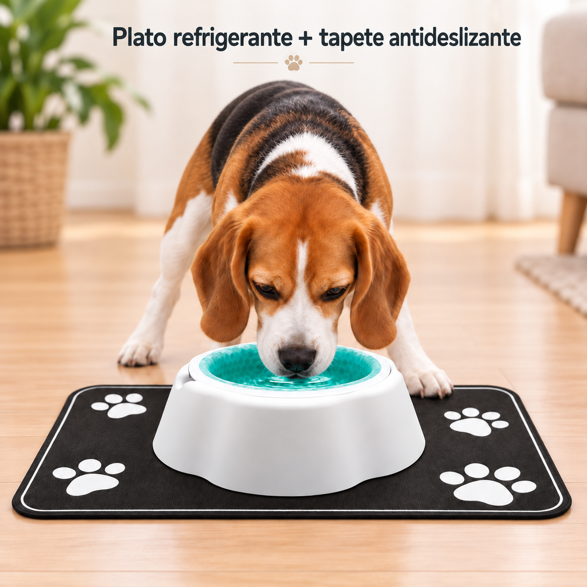 Plato refrigerante para mascotas + tapete antideslizante
