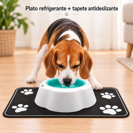 Plato refrigerante para mascotas + tapete antideslizante