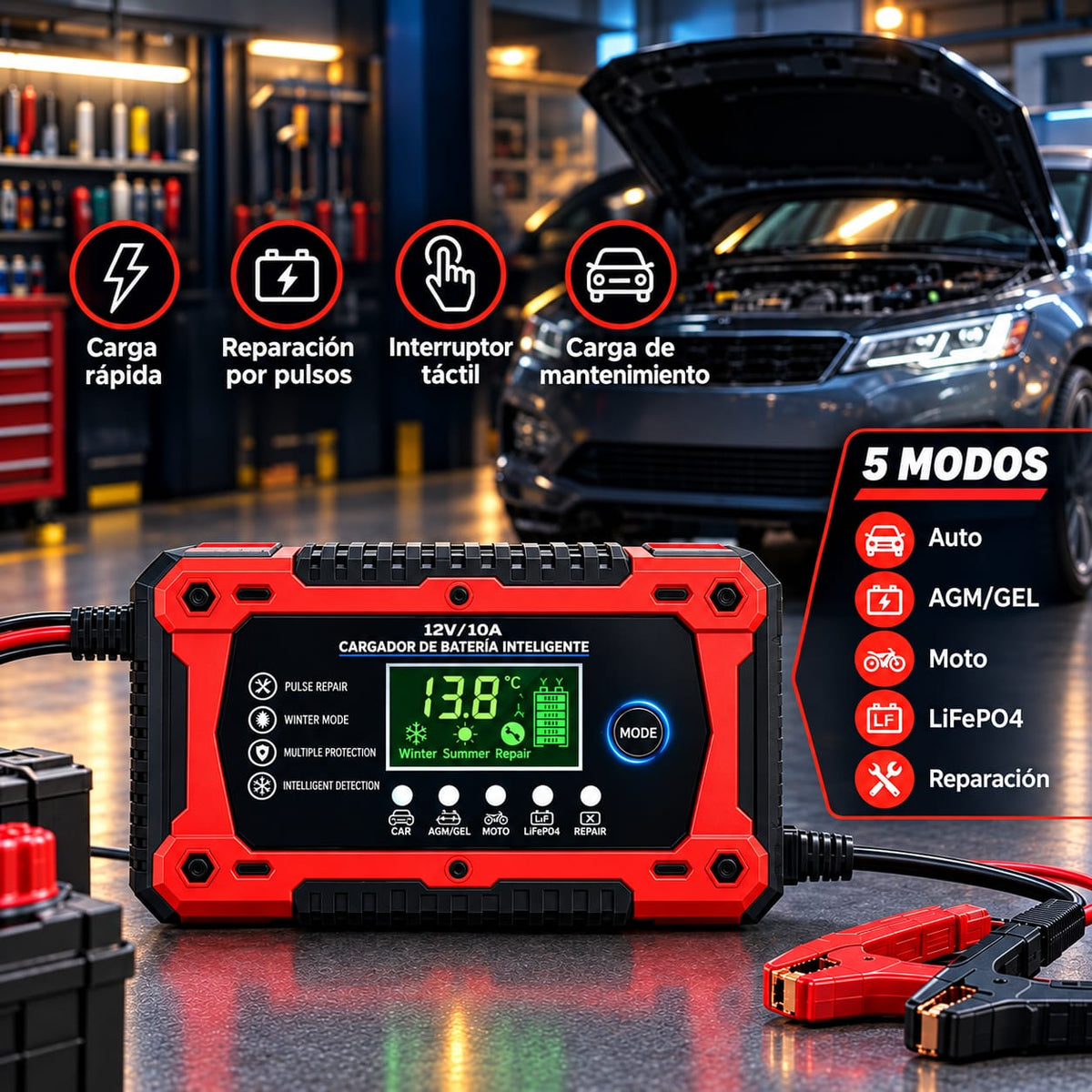 Cargador inteligente multiuso de 12V - Monitoreo en tiempo real