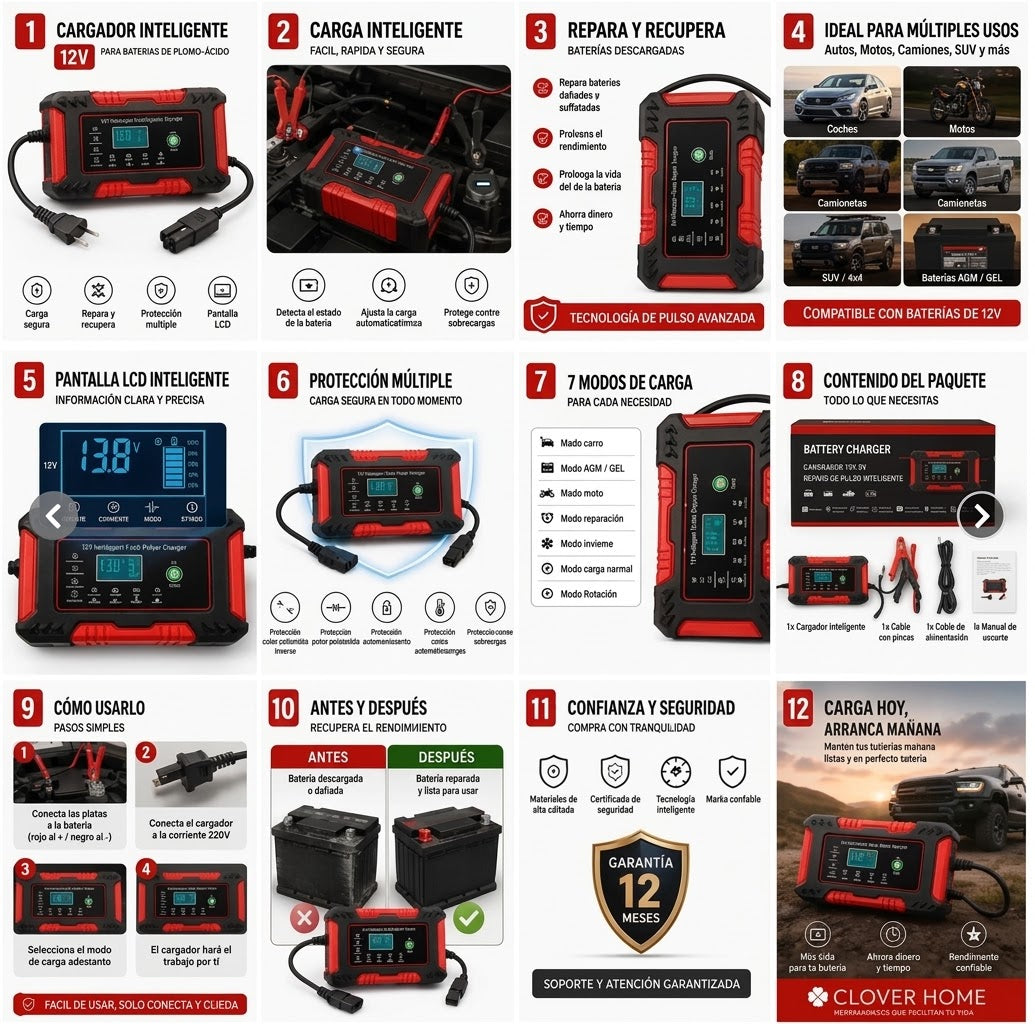 Cargador inteligente multiuso de 12V - Monitoreo en tiempo real