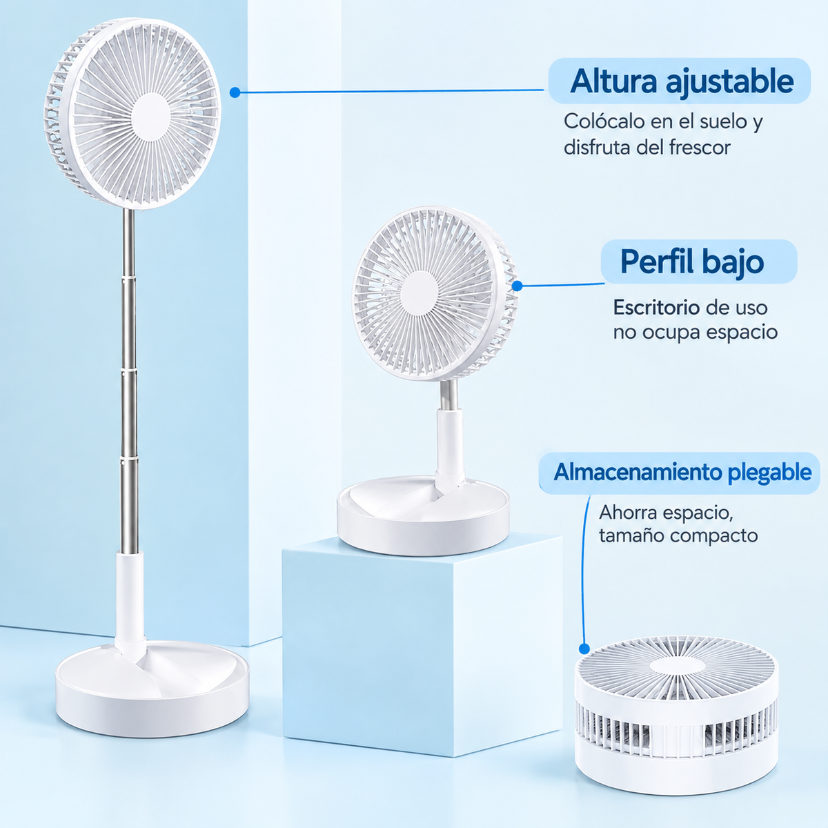 Ventilador ajustable 2 en 1 - Potente, plegable y portátil